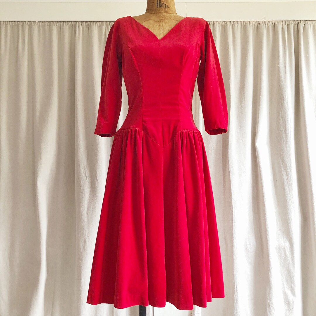 Vintage 50s Red Velvet Dress