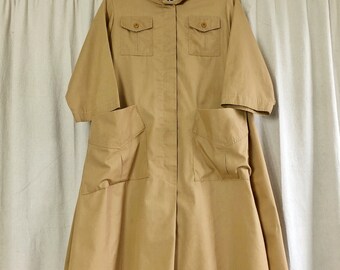 80s Utility Trapeze Trench Coat Smock Dress S