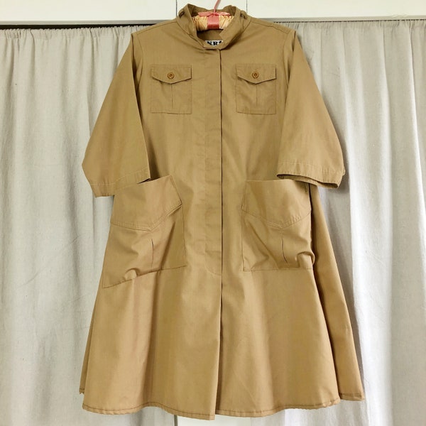 80s Utility Trapeze Trench Coat Smock Dress S