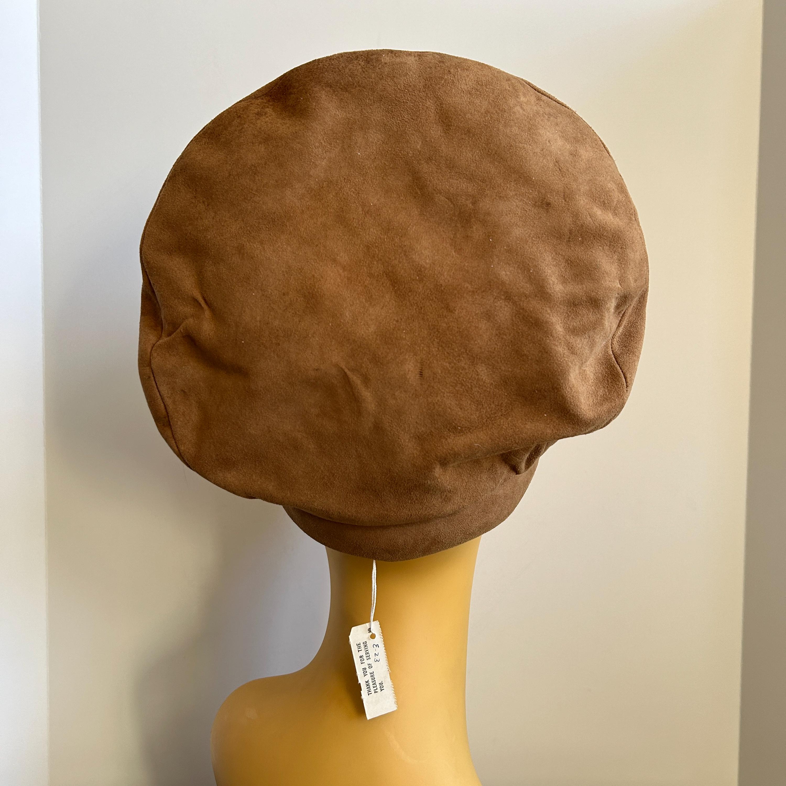 Vintage 60s Tan Suede Structured Tall Turban Style Hat by  display picture 3