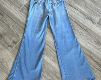 70s Vintage Brittania Star Patch Backside Bell Bottom Jeans 27 x 30