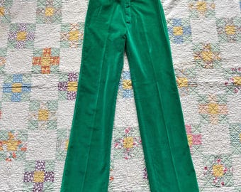 Vintage 80s Kelly Green Cotton Velvet High Waist Holiday Pants S