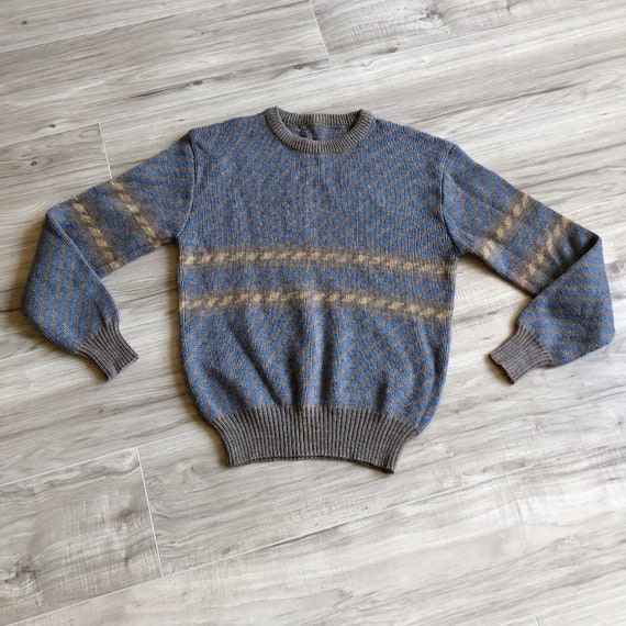 70s/80s Tan Taupe Slate Geometric Sweater - image 3