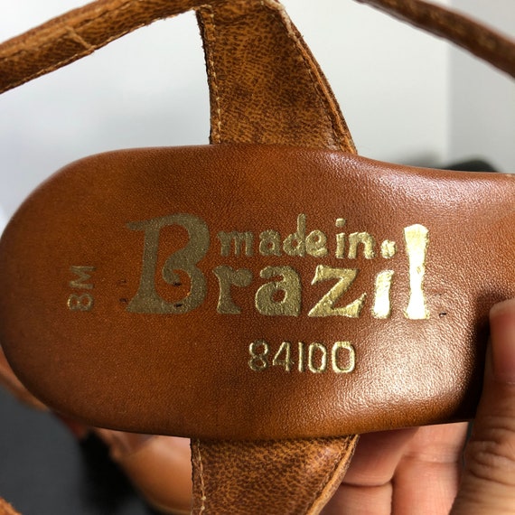 70s Wood Heel Leather Huarache Sandals + Box DEAD… - image 10