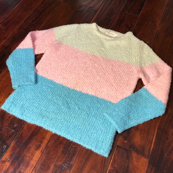 50s/60s Catalina Nubby Knit Pink Cream + Baby Blu… - image 3