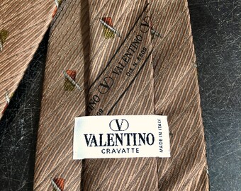Vintage Authentic Valentino Silk Necktie Tie 8809 ITALY Neutral Geometric