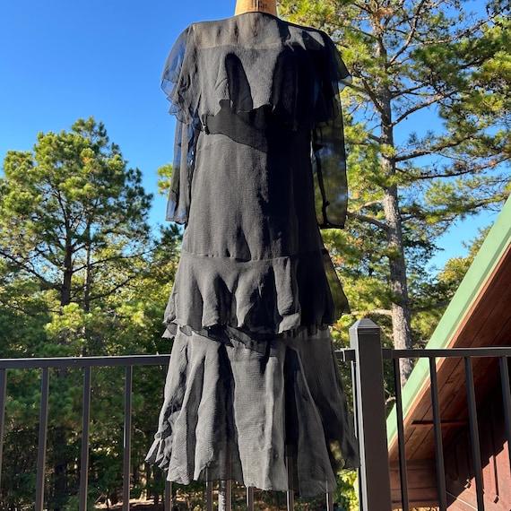 chiffon flapper dress 20s Flapper Dress Floral Chiffon Vintage Garden Party Capelet Collar D   Mags Rags