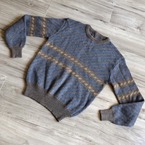 70s/80s Tan Taupe Slate Geometric Sweater - image 1