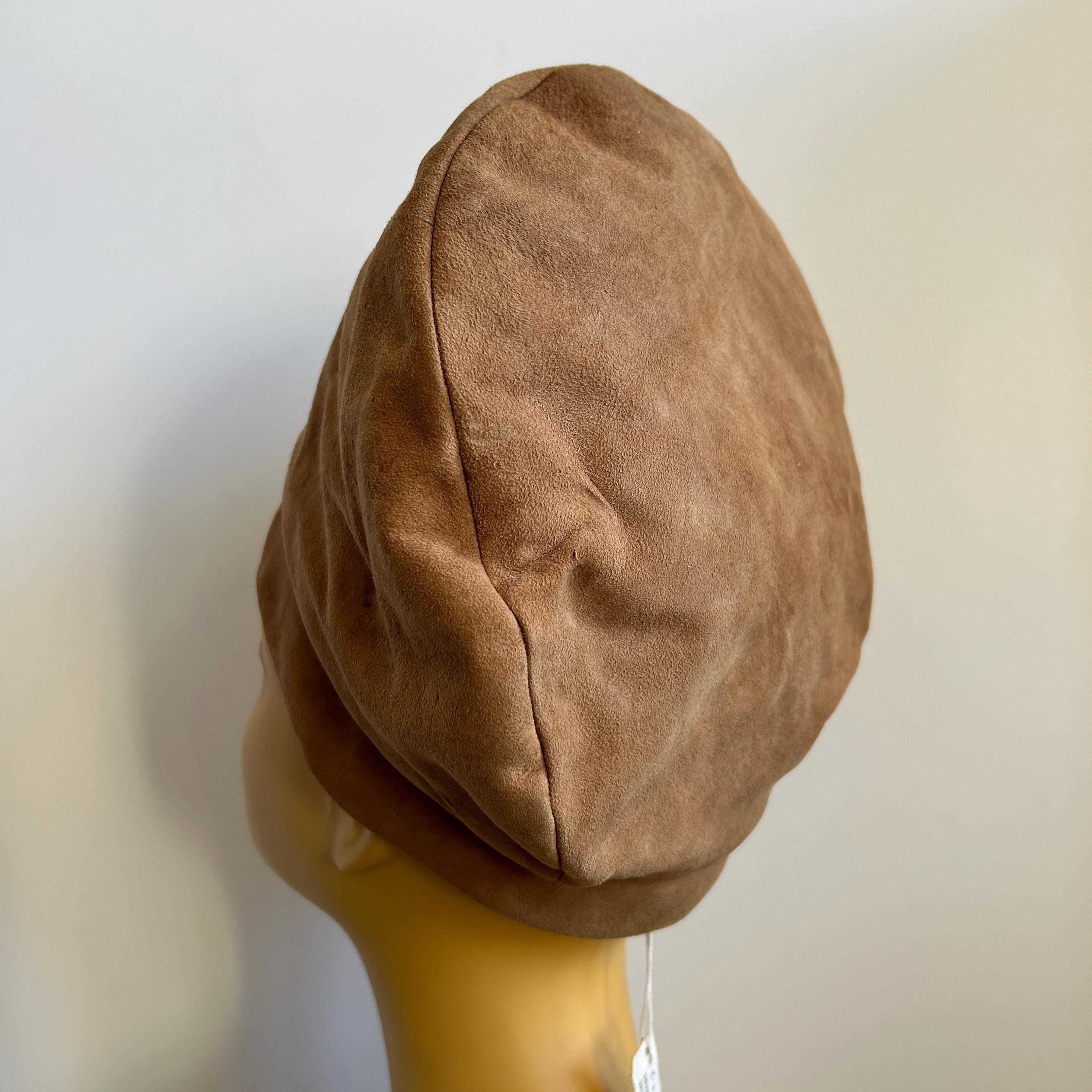 Vintage 60s Tan Suede Structured Tall Turban Style Hat by 