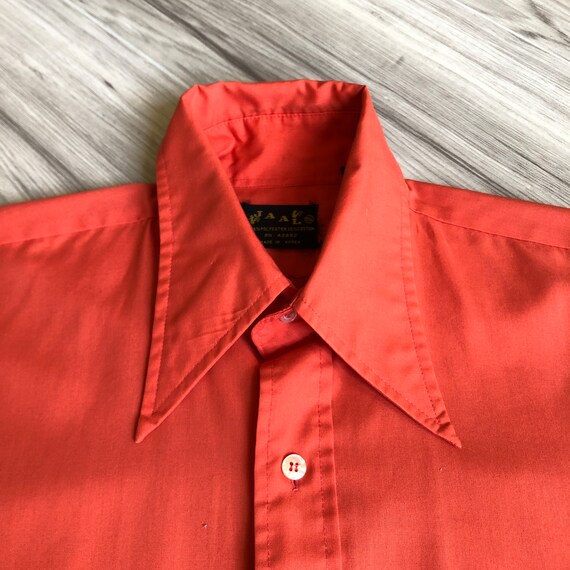 50s/60s Orange Dagger Collar Button Down Bowling … - image 2