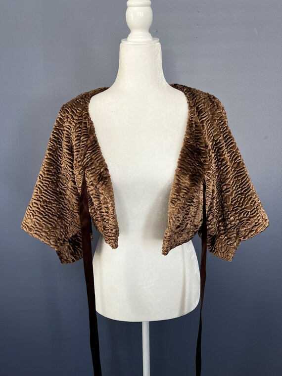 Vintage tan/taupe faux Persian lamb look shrug top