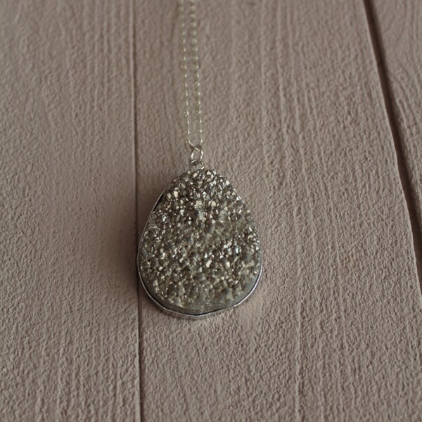 Silver colored Agate Druzy Geode Necklace