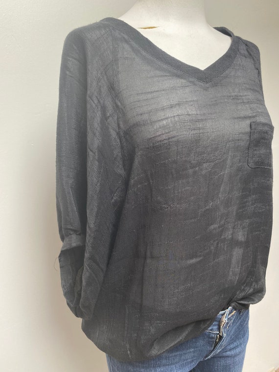 Flowing lightweight sheer boho black blouse - image 3