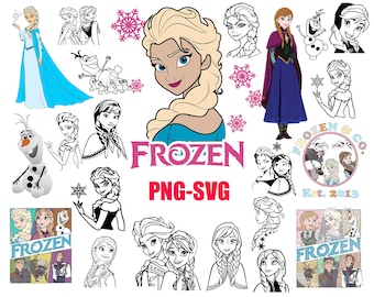 Frozen Svg, Frozen Png Bundle, Princess Frozen Png, Frozen Birthday Invitation, Anna Elsa Olaf, Dis.ney Princess Svg, Frozen cake topper