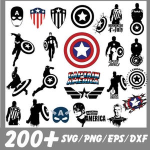 Clipart di Captain America Bundle, Clipart di Captain America in formato PNG/SVG/EPS/DXF, Clipart di supereroi, PNG di eroi Marvel, Ideale per compleanni da supereroi