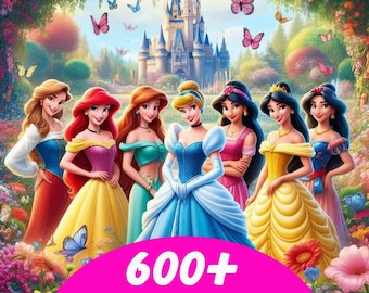 Más de 600 imágenes prediseñadas de princesas Disney (PNG, SVG, EPS y DXF). Imágenes prediseñadas de sublimación de dibujos animados de todas las princesas. Blancanieves, Aurora, Cenicienta, Ariel.