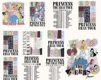 Princess The Eras Tour PNG Bundle, Princess Tour Png, Disney Princess Png, Disney Girl Trip, Disney Womens Png, Ariel Snow White Cinderella