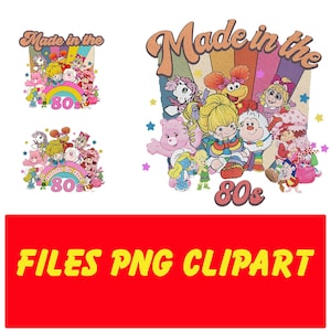 Clipart PNG de los 80, Arcoíris de fiesta de los 80, Paquete de dibujos animados de los 80, Fresa, Amigos de dibujos animados, Fiesta de cumpleaños de los 80