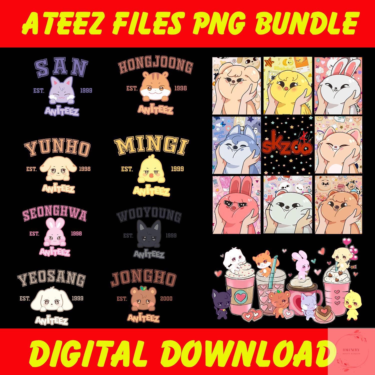 Ateez Members Aniteez Files PNG Bundle, Kpop Png, Hongjoong, San