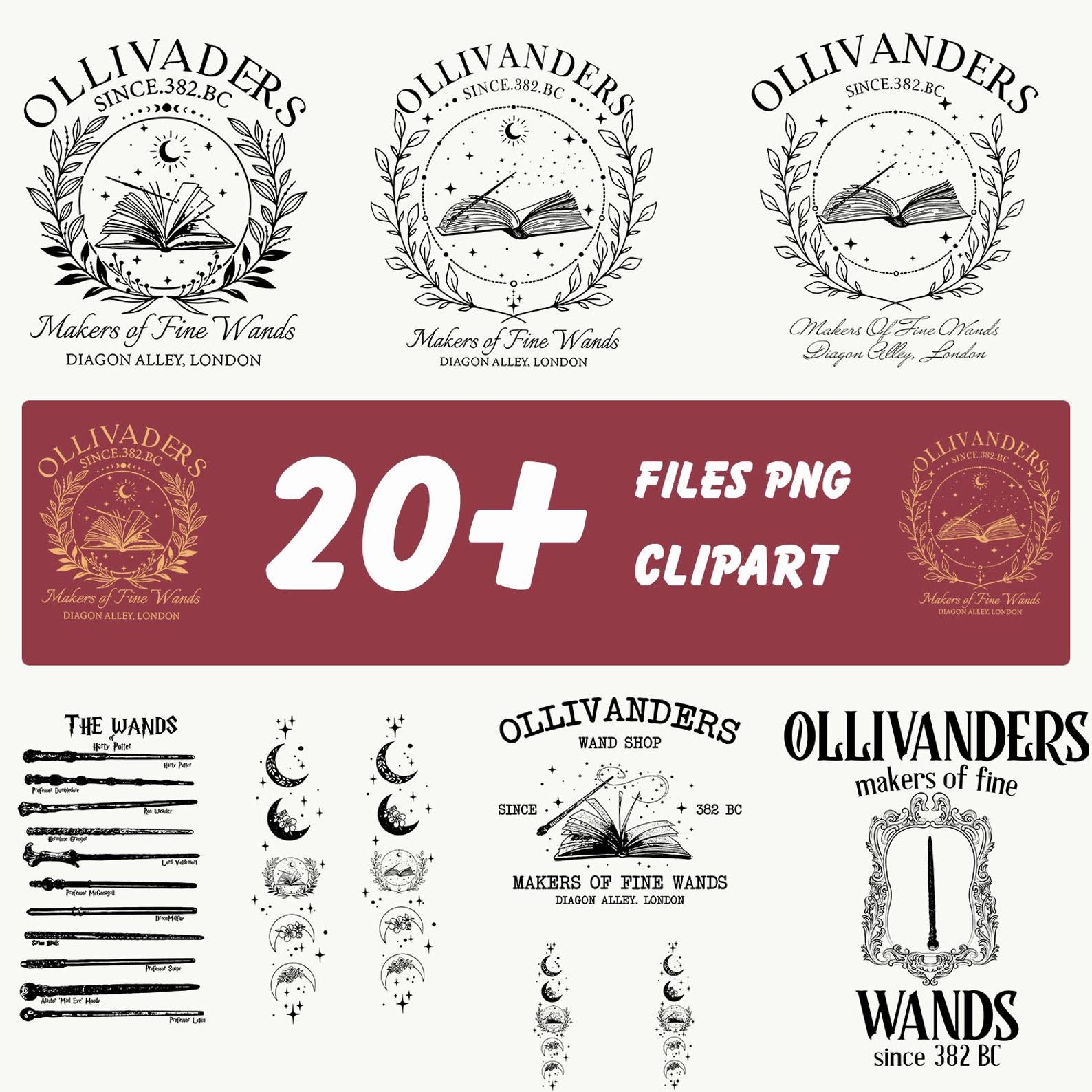 Ol.livanders Wand Shop PNG Bundle, Wiz.ard Book Png, Universal Trip Png