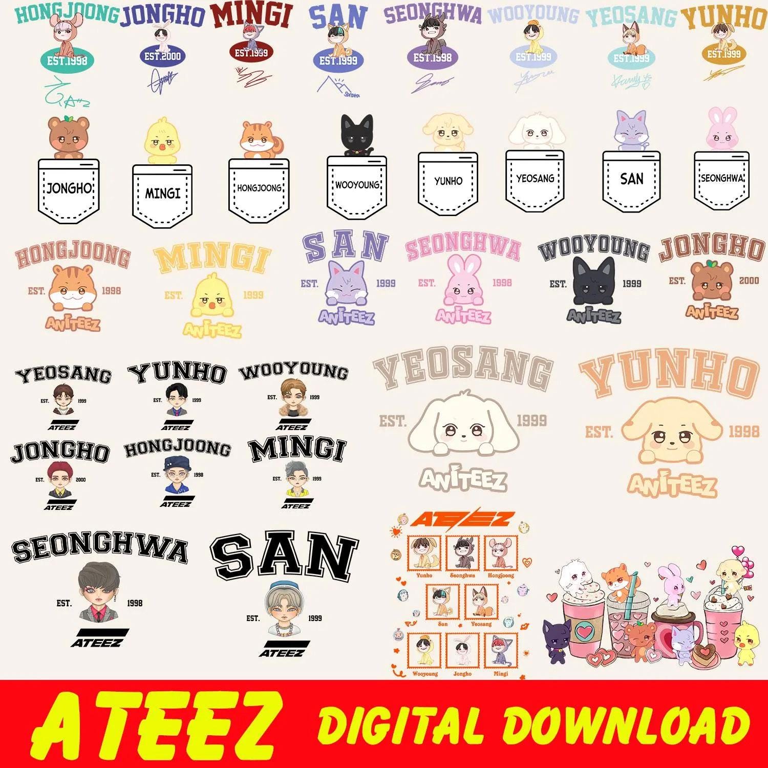 30+ Ateez Members Aniteez Png Bundle, ATEEZ World Tour 2025 Kpop