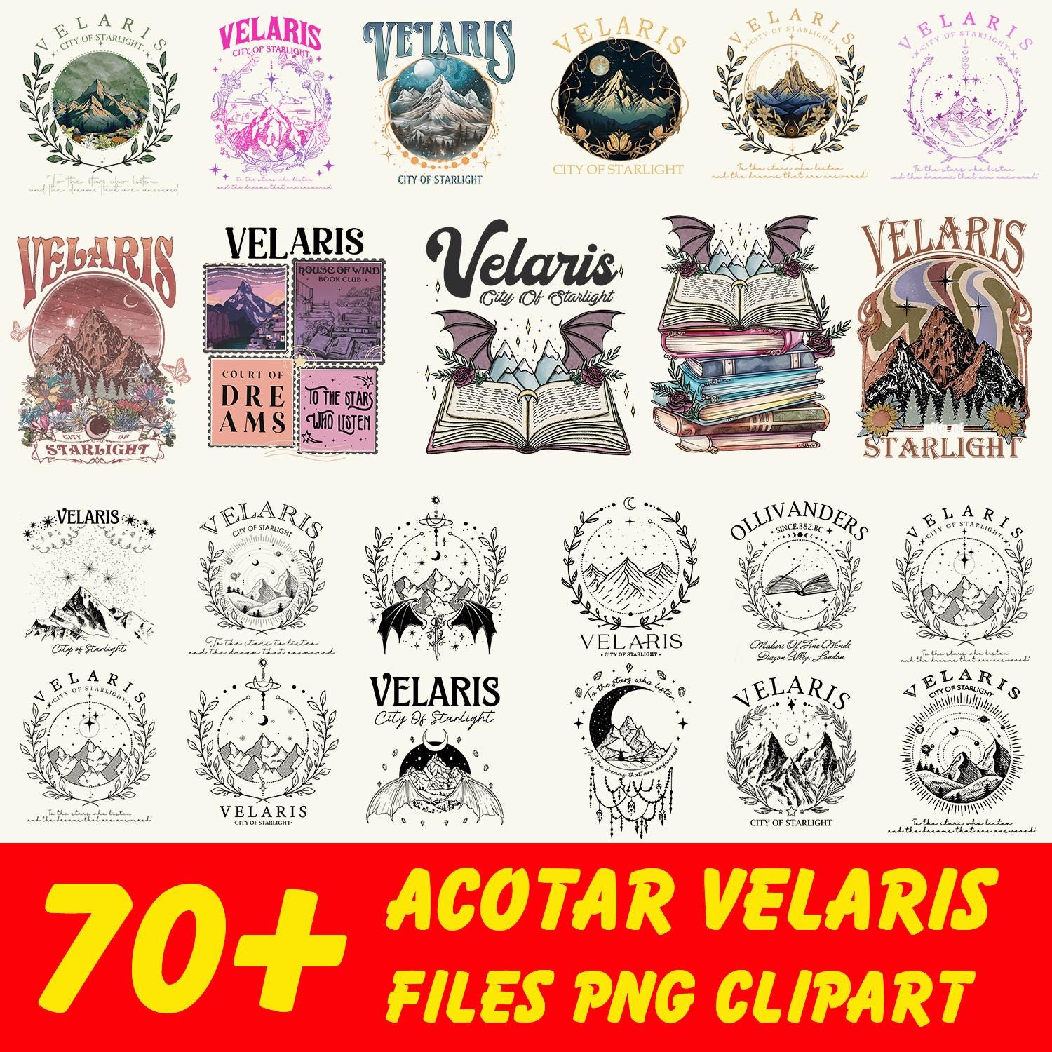 Pacchetto PNG di oltre 70 ACOTAR Velaris, Velaris City Of Starlight PNG, Merchandise SJM PNG, The Night Court PNG, Citazione di A Court of Thorns and Roses, Bookish