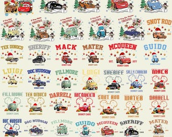 Di.sney Cars Christmas Png Bundle, Christmas Cars Lightning MC Queen PNG, Very Merry Christmas Png, Cars Birthday Png, Xmas Holiday Png
