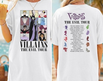 Villanos The Evil Tour PNG, Diseño de camiseta de concierto de villanos de Disney, Maléfica Úrsula Reina Malvada, Era de las Chicas Malas de Disney, Halloween 2026 PNG