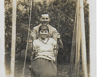 RPPC, Vintage Photo, Young Lovers, Loves Young Dream, Lady on Swing, Happy Couple, Social History