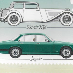 Cartolina PHQ d'epoca, 4 cartoline, automobili britanniche, francobolli, progetti artistici, diari, decorazioni murali, artigianato