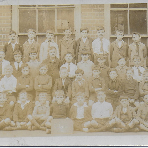 Vintage Photo, RPPC, Boys School, School Photo, Play Ground, Class 6, Norfolk School, 1930s, C22