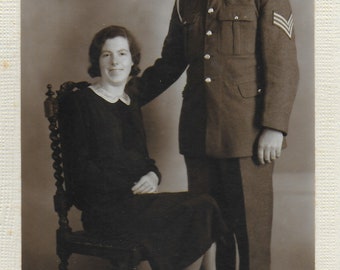 Vintage Photograph, Home on Leave, British Tommy, British Soldier,, Husband, Wife, Lady Sitting in Chair