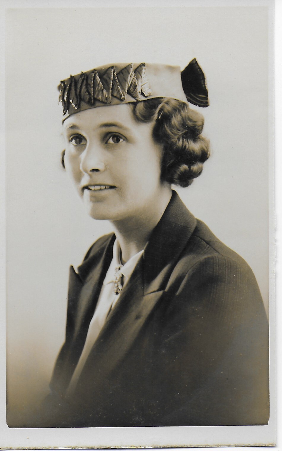 Vintage Photo, Young Lady, Brunette, Pillbox Hat, 12 June 1937