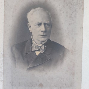 Fotografia d'epoca, montata su carta, vecchio signore, papillon chiazzato