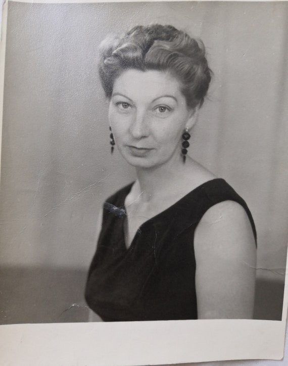 1950s Fashion Photo Young Lady Short Hair Black Dress Etsy