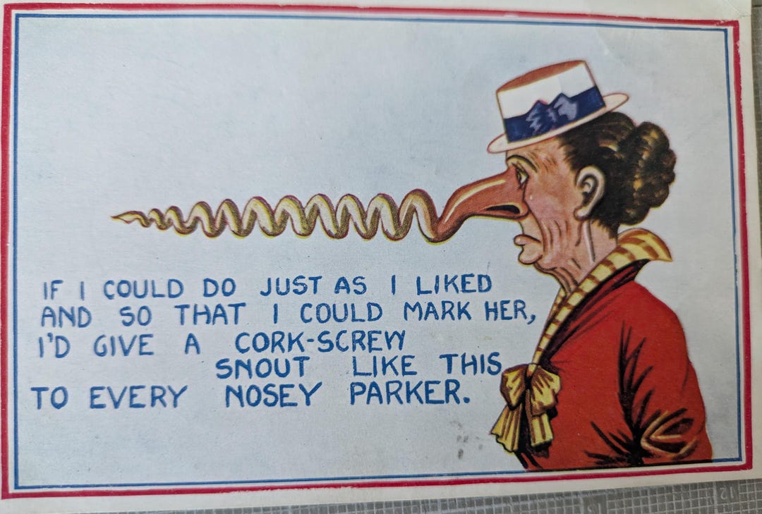 Vintage Comic Postcard – Corkscrew Nose Humour, “nosey Parker” Cartoon ...