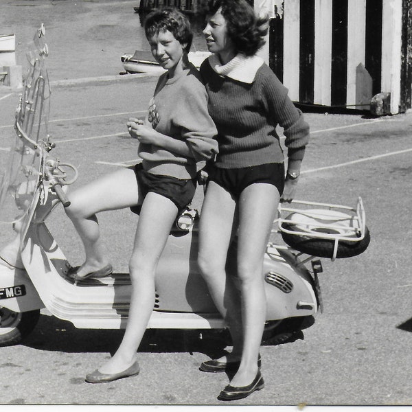 Reprint Photo, 1960s, Girls on A Scooter, Lambretta, Long Legs, Girls in Shorts, Scooter, Vintage Bike, Social History ,6x4