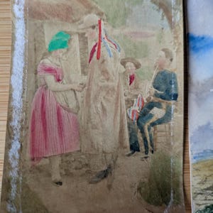 3 x Imagens amadoras desenhadas e pintadas à mão Soldados, mulheres, pessoas - artesanato, arte, diários