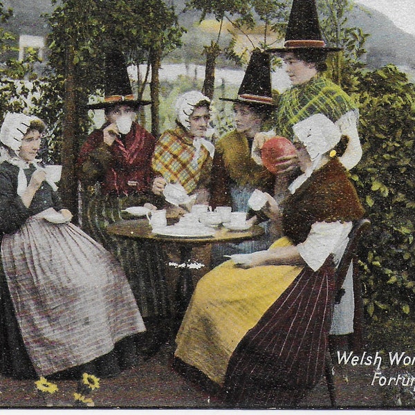 Digital Download Photo From Original,  Welsh Women, Fortune Telling, Mystics, National dress, Drinking Tea, Ideal for Crafting