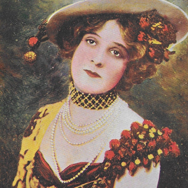 Vintage Postcard,  Miss Edna May,  Actress, Flowers on Dress, Theatre Star,