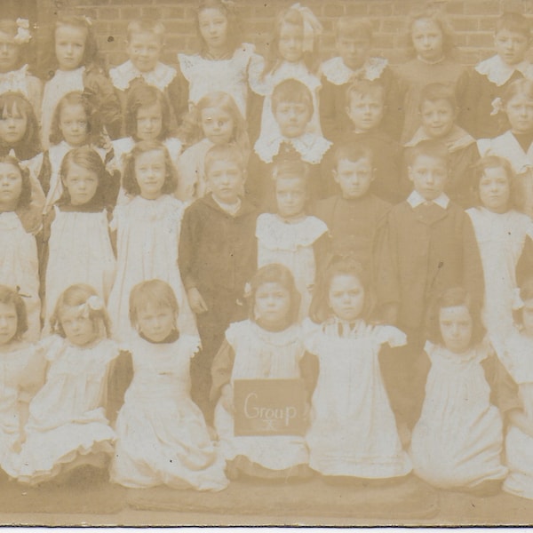 RPPC, Edwardian School, Old Photo, Group 3, School Photo, Boys, Girls School, Playground, Mistress,  Faded,  Social History