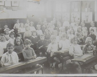 RPPC, , Old Photo, School Photo, Classroom, Desks, School Children, Class 2, Faded