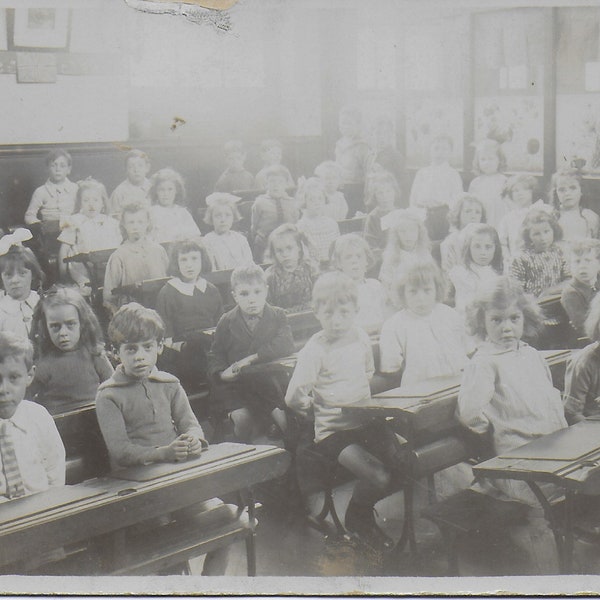 RPPC, , Old Photo, School Photo, Classroom, Desks, School Children, Class 2, Faded