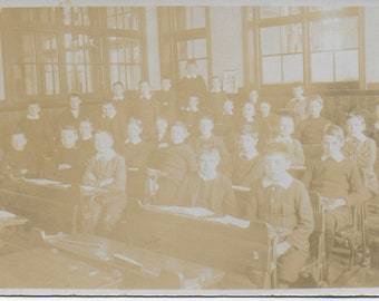 RPPC, Edwardian School, Old Photo, School Photo, Boys,Classroom, Faded,  Social History