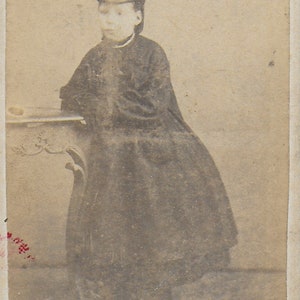 Victorian CDv, CDV,  Lady Standing, Big Skirt, 1860s, Standing By  Table