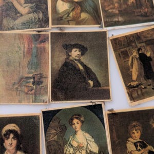 Tarjetas de cigarrillos en lienzo vintage, viejos maestros, pinturas, personas, paisajes, revistas basura, proyectos de arte, mini maestros, x 5