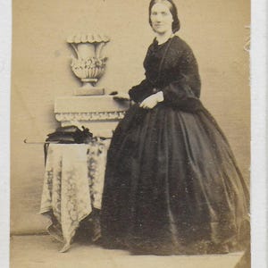 Victorian Woman with Urn – Antique Sepia Photograph, 19th Century Studio Portrait -1862