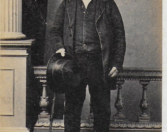 CDV, Victorian Photo, Gentleman, Smart Dressed Man,  Hat, Walking Stick,Britton & Sons, Barnstaple