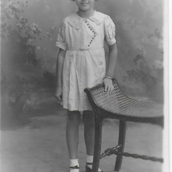 Vintage Photo, Young Girl, Cousin Barbara, Fancy Buttons, White Socks, T-Bar Shoes, , Studio Portrait