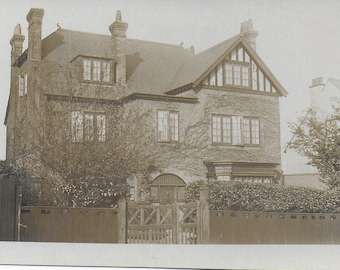 RPPC, Postcard, Vintage Photograph, Detached House, Garden Gate, Hedge